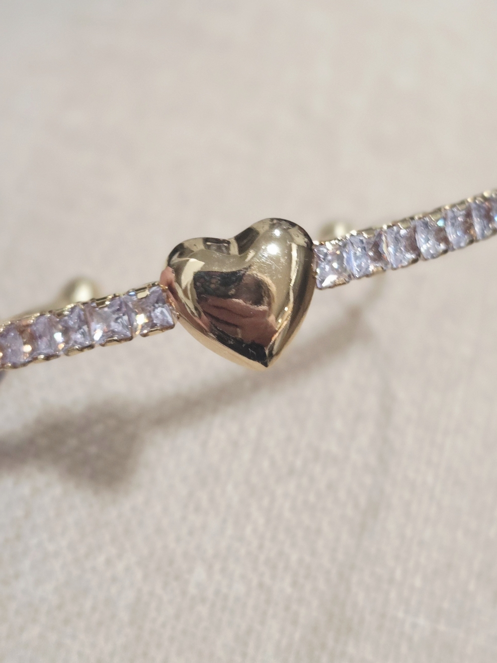 Gold Heart Tennis Bracelet Cuff Style with Clear Stones - Women Jewelry - Picture 2 of 5